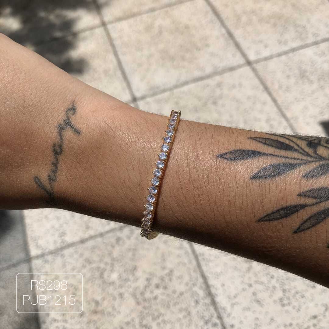 Pulseira Riviera Fundida 3 Pontas Cristal Dourada